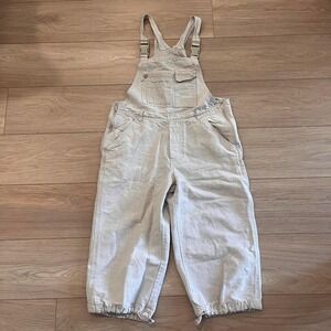 Vintage‎ Smart Set Beige Linen Cotton Crop Overalls Women S Y2K Utility Coastal